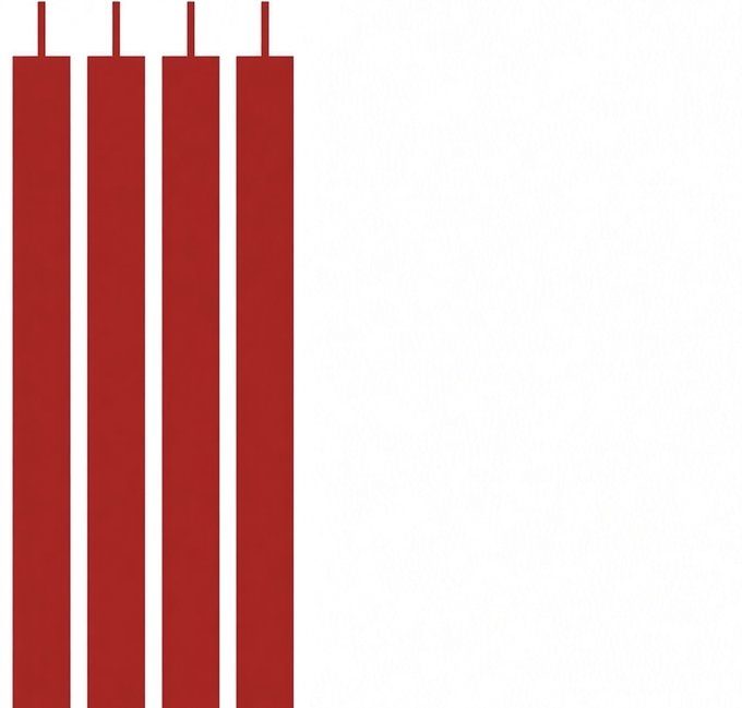 Four tall red candles standing in a row against a white background, with their wicks visible at the top.