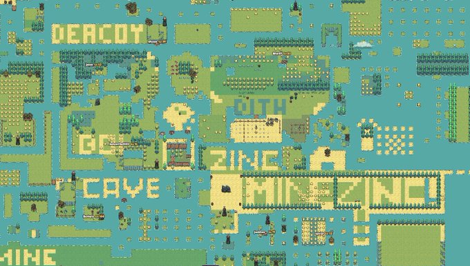 The image features a large, colorful map of a Minecraft-style world with various buildings and structures scattered throughout. The map includes text that reads "Deacy" at the top left corner, "Zing" in the center, and "Cave Minezino" on the bottom right corner. The background is a light blue color, which contrasts nicely with the green elements of the Minecraft-style world. The image also contains some text about the @x402 ecosystem and how it has been used by builders.