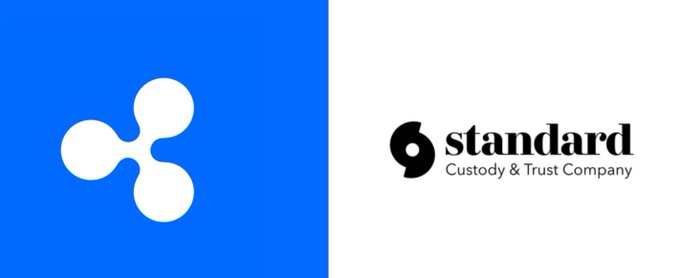 Logo display showing the white Ripple 'X' symbol on a blue background next to the text 'standard Custody & Trust Company' on a white background.
