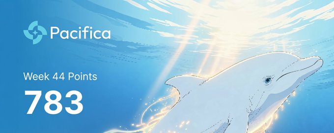 Pacifica promotional banner displaying 'Week 44 Points: 783' over an illustration of a dolphin underwater.