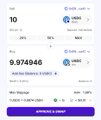 A mobile app screenshot showing a price of '8.974046' with a button to 'WITHDRAW & EXPORT', accompanied by logos that appear to be for Ledger and other crypto services.