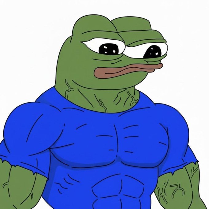 Caption: This image depicts a muscular cartoon frog, likely Pepe the Frog, flexing to represent the progress in the user's summer workout regimen.
