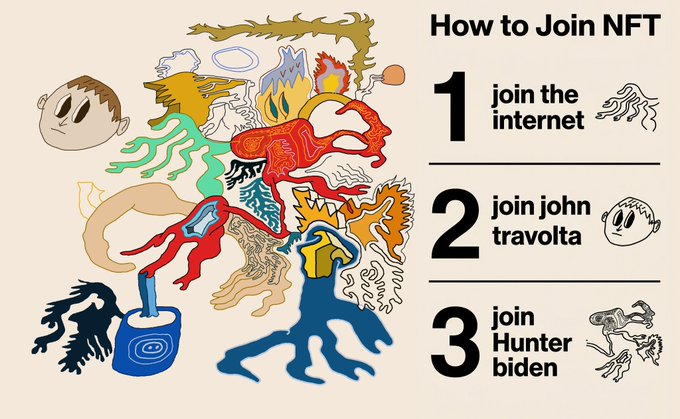 The image features a colorful poster with various illustrations of cartoon characters, including a person's face, a dragon, and other animals. The poster also includes text that provides information about joining the internet using the net object.