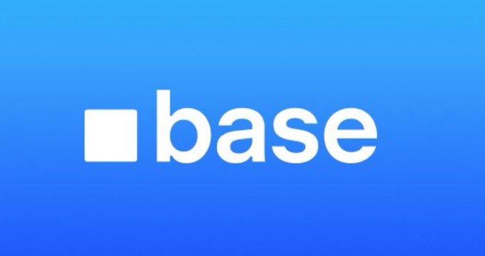 The Coinbase 'base' logo displayed in white text on a blue gradient background.