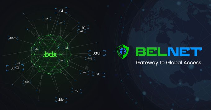 The image shows a BelNet promotional graphic featuring a network visualization with various country domain tags (such as .uk, .ru, .in, .au, .ca) connected to a central "bdx" hub, alongside the BELNET logo with the tagline "Gateway to Global Access." This visual reinforces the post's message by illustrating how BeldexCoin's BelNet creates an interconnected, privacy-focused ecosystem spanning global users and applications.

The accompanying post says: "What happens when privacy becomes a shared foundation instead of a standalone feature?  You get an ecosystem where different applications can address different parts of everyday digital life without losing sight of data protection. @BeldexCoin  provides that privacy first"