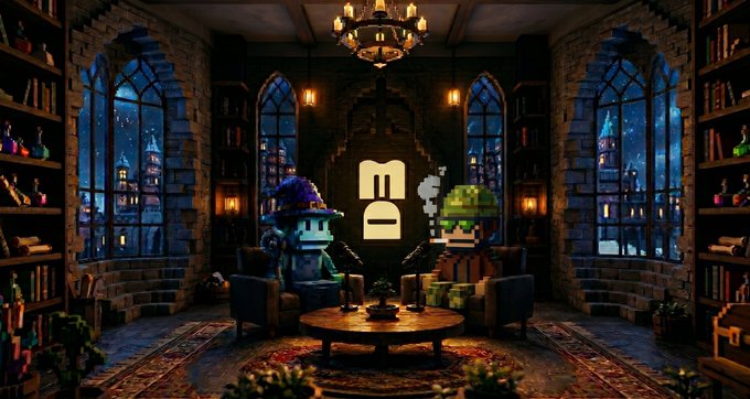 The image shows a room with two people sitting on chairs at a table. The room has large windows that let in natural light, creating an inviting atmosphere. There are several books scattered around the room, suggesting a love for reading or studying. A chandelier hangs from the ceiling, adding elegance to the space. In the background, there is a castle-like structure with arches and towers, giving the impression of a medieval setting. The image also contains text that reads "What started as a hackathon project turned into a payments giant. In this institutional era. To read the full interview, click on the quoted post below".