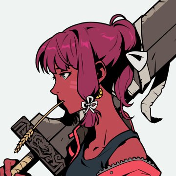 The image shows an anime-style illustration of a pink-haired character with a skull earring, wearing a dark outfit and carrying a large sword on her back. The post celebrates purchasing their first Azuki NFT from the Azuki collection, which matches the stylized anime aesthetic shown in the illustration.