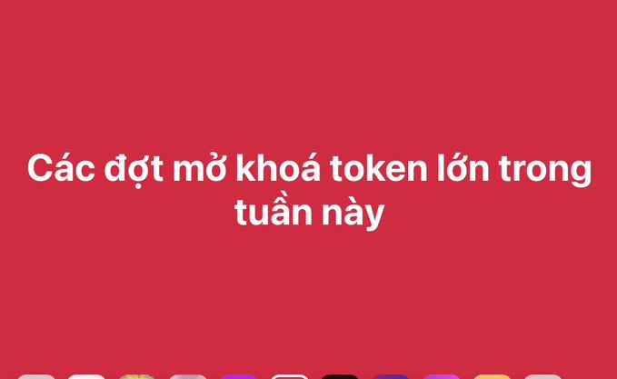 A red image with white Vietnamese text 'Các đợt mở khoá token lớn trong tuần này'.
