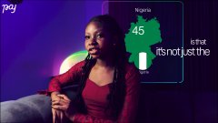 A woman in a red top speaks into a microphone during a presentation, with a Nigeria map graphic and the text "45 is that its not just the" visible behind her, aligning with the post's discussion of converting Solana tokens to Nigerian bank accounts via the Paj Cash upgrade.