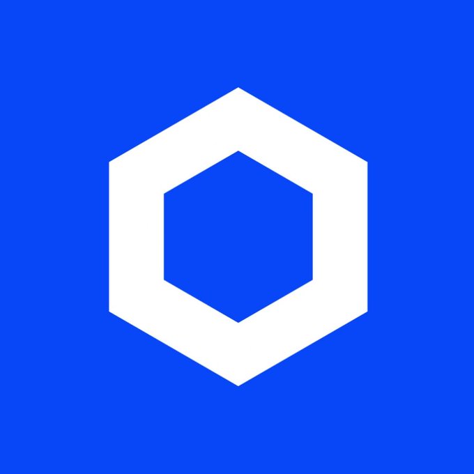 The image displays the Chainlink logo, featuring a white hexagon design on a blue background, which relates to the post about Chainlink's collaboration with Swift to pilot automated dividend payments for tokenized stocks across multiple blockchains.