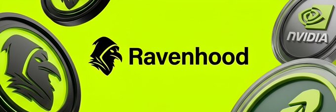 A graphic displaying the 'Ravenhood' logo in the center with 3D NVIDIA GeForce coin designs on the sides.