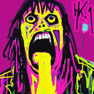 The image features a colorful, abstract drawing of a person with long hair who has their mouth open wide, revealing a yellow liquid dripping down their face. The background is a vibrant purple color, which contrasts with the bright yellow of the liquid. The artist's signature can be seen in the bottom right corner of the image.

The post appears to be related to a website called "roadmap" that has been tagged as #LATMUT03-05 and #Solana. It seems like an art project or a creative piece, possibly exploring themes such as failure, mutation, and community experiments in a digital context. The image also contains the hashtag #AIHorror, which could be related to the artist's intention behind creating this piece of artwork.