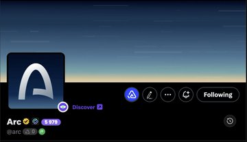 A dark-themed social media profile belonging to "Arc" (@arc) is shown, displaying 5.8K followers, a "Following" button, and the navigation tab "Discover" highlighted next to the profile. The image appears to be a header or profile card accompanying a post questioning whether airdrop farming will end if any of the top four biggest "rugs" occur at TGE.
