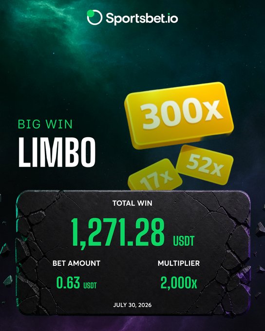 A promotional graphic from Sportsbet.io showing a "BIG WIN LIMBO" with a total payout of 1,271.28 USDT from a 0.63 USDT bet at a 2,000x multiplier on July 30, 2026, perfectly illustrating the player's brag about hitting a 2000x multiplier on Limbo.