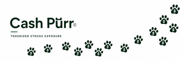 A logo with paw prints reading 'Cash Purrr TOKENIZED STOCKS EXPOSURE'.