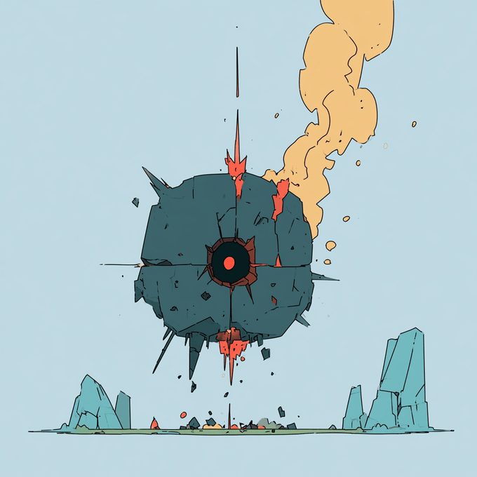 A massive, cracked stone disc resembling the iconic Halo ring fragment floats above a barren landscape, with glowing red cracks and a dark central eye emitting smoke and fire as it appears to crash or be destroyed. The imagery evokes themes of ruin, destruction, and decay—fitting metaphors for a "waste" or "forge" narrative tied to the $WASTE token.