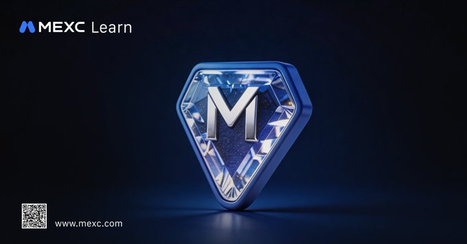 A MEXC Learn promotional banner features a blue gem-shaped M logo on a dark background with the website 'www.mexc.com' and QR code displayed.