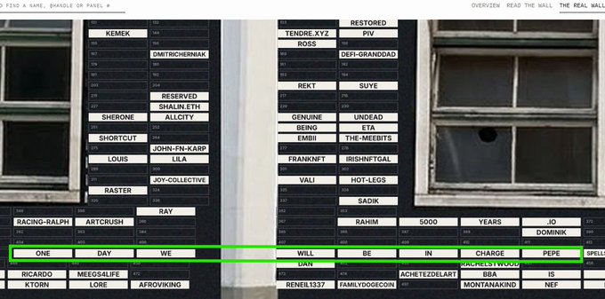 A black screen displaying rows of usernames in a voting or leaderboard format, with one row highlighted in green reading "ONE DAY WE WILL BE IN CHARGE."