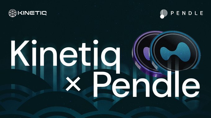 The image features a poster for a music streaming platform called "Pendle". The poster displays two circular logos, one blue and one purple, positioned at the center of the image. Below these logos, there are white text elements that read "Kinetiq" and "Pendle", indicating the name of the platform and its creators. Additionally, there is a line of text that reads "Focus on what is in the image and how it relates to the post." This suggests that the poster is promoting Pendle's music streaming service or a related project, possibly highlighting the platform's features or the work of Pendle artists.