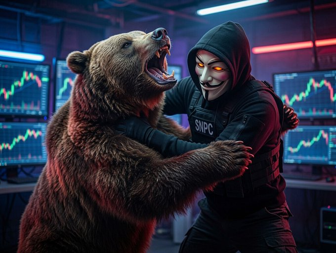 The image features a man wearing a mask, possibly a fake one, standing next to a brown bear that appears to be growling or snarling at him. The caption of the image reads "NPC Weekly Recap" with an explanation about the post.