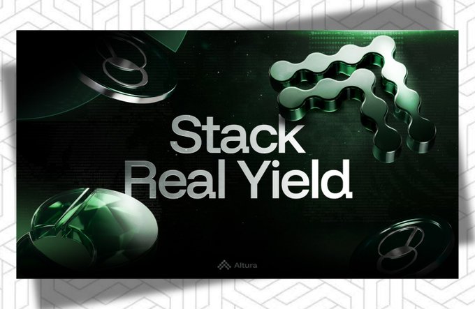 The image features a poster with a green background, white text, and various shapes such as circles and lines. The main focus of the poster is the concept of "Stack Real Yield", which suggests that users can earn additional rewards by depositing AVLT through @alturax on Pendle YT. The poster also mentions that this strategy stops at one layer of rewards, implying a limited number of tiers for the user to reach in order to accumulate more points and maximize their yield.