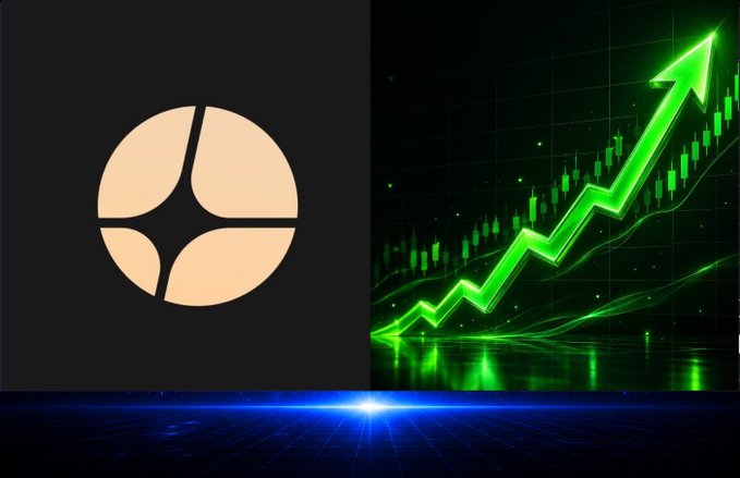 A split image shows a stylized star logo on the left and a green stock chart with an upward arrow over a candlestick graph on the right.