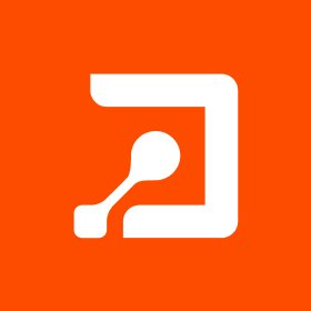 A simple white logo depicting a stylized tree or branching network design on a solid orange background.
