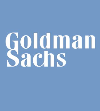 The image displays the Goldman Sachs logo in white serif lettering against a blue background, representing the financial institution mentioned in the post about their $2.3 billion Bitcoin ETF deal.