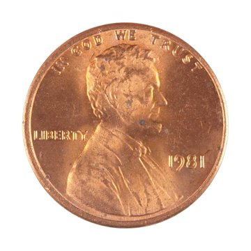 A close-up of a 1931 Lincoln "IN GOD WE TRUST" penny, its copper surface glistening in tribute to the "gm" (good morning) greeting with a classic piece of American currency.