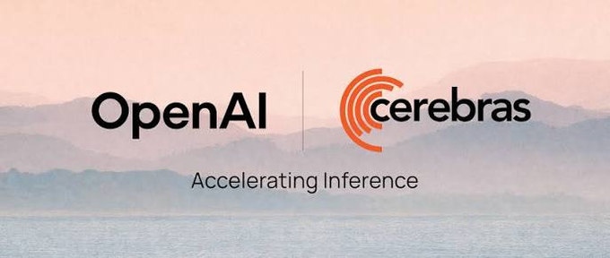 A graphic showing the OpenAI and Cerebras logos side-by-side with the tagline 'Accelerating Inference' against a misty mountain landscape background.