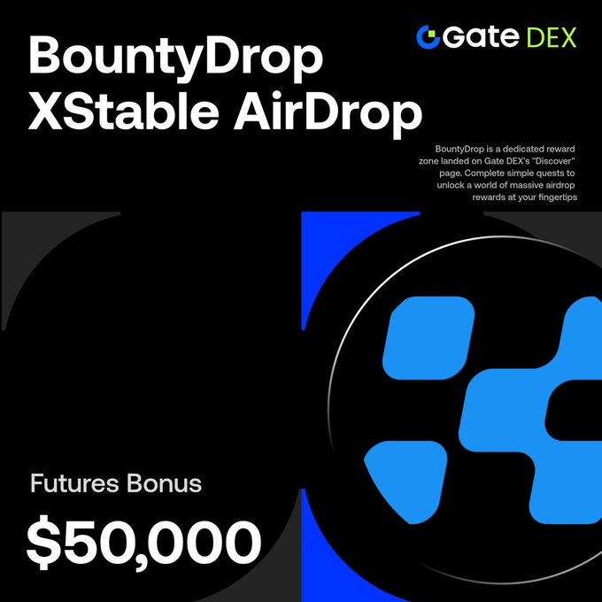 The image features an advertisement for a cryptocurrency exchange called GateDEX, which offers a 50,000 dollar bonus for completing tasks related to the exchange. The text on the image emphasizes that the Bonus is live and encourages users to share their experiences with others by liking or sharing the post.