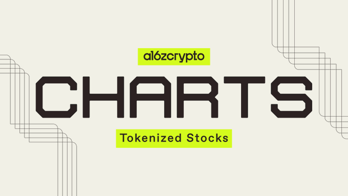 Logo graphic reading 'a16z crypto CHARTS' with 'Tokenized Stocks' underneath on a beige background with geometric line accents.