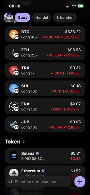 The image shows a phone screen displaying various cryptocurrency trading apps, including Bitcoin, Ethereum, and JUP. The app names are written in German, indicating that this is likely an app for trading cryptocurrencies like Bitcoin or Ethereum. The screen also has a "Start" button at the top left corner, suggesting that it's ready to be used.