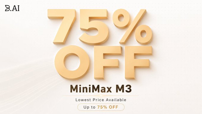 The image features a sign with various bright colors advertising an offer related to miniMax M3 speakers at 75% off. The text above the image reads "75% Off MiniMax M3", indicating that the product is being offered at a discounted price.