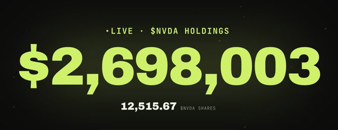 A live holdings tracker displays $NVDA total value of $2,698,003 across 12,515.67 shares, visually reinforcing the post's claim of holding nearly $2.7 million in Nvidia as part of the "Pool + Community Vault."
