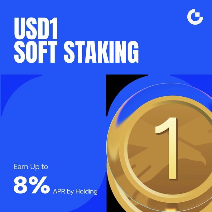 A promotional graphic for Gate.io's USD1 Soft Staking, featuring a large gold coin with "1" displayed against a blue background, highlighting an "Earn Up to 8% APR by Holding" offer that relates to the post's argument that holding USD1 with 8% staking rewards could have generated passive income instead of losses from gambling and trading.