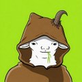 A cartoon goat wearing a brown hoodie with a green liquid dripping from its mouth, matching the playful "$GOATIE" meme branding as the hooded mascot of the new goatie.fun website on Robinhood chain.