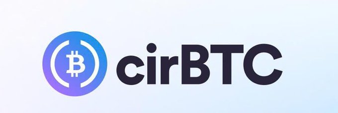 The image features a logo for CirBTC, which is a Bitcoin exchange platform. The logo consists of a blue circle with a white Bitcoin symbol inside it. Below the circle, there's text that reads "circBTC". The text also mentions that they are launching USDC and Tether to be used as payment methods on their platform. This implies that CirBTC is promoting the use of these digital assets for transactions within their exchange.