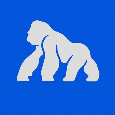 The image features a logo for an apparel company, which includes a graphic of a gorilla's face positioned sideways with its arms and legs spread out. The background color is blue, providing a contrast that makes the gorilla stand out prominently. In the bottom right corner, there is text that reads "added today" followed by "in @mfigge we trust!!". This message likely refers to the company or their latest collection of apparel.