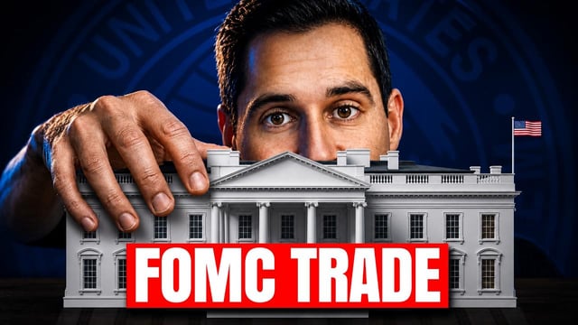 The image shows a close-up of a man's face, with his hand resting on a small replica of the White House, which has been altered to display the text "FOMC Trade" along with its logo for the S&P 500. This unusual combination suggests that there might be some relationship or connection between FOMC trade and the financial markets. The image itself does not provide any concrete information about Bitcoin price action but rather serves as a visual element in a post discussing this topic.