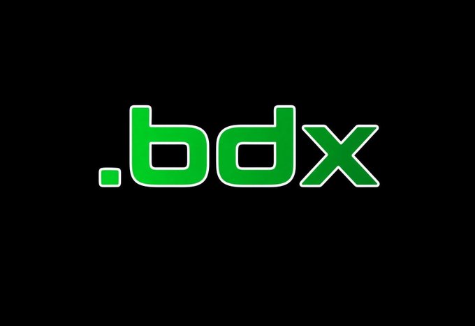 A simple black screen displaying the green '.bdx' logo text.