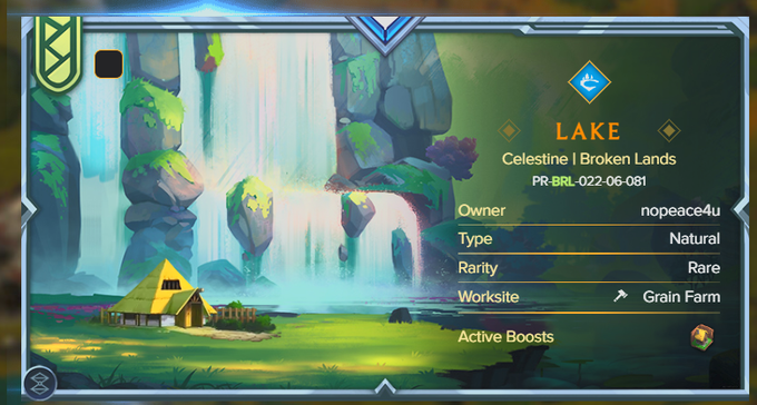 The image shows a screenshot of an inventory screen for a video game called Lake, which appears to be an art-inspired action roleplaying game. The main gameplay item displayed on the screen is a castle or a hut with a tent pitched within its vicinity, located near a waterfall in a lush green field. The player can explore and interact with this area as part of their adventure through the game world. In addition to the main elements in the inventory screen, there are multiple text options available for players to customize their characters' attributes or make specific changes to their environment.