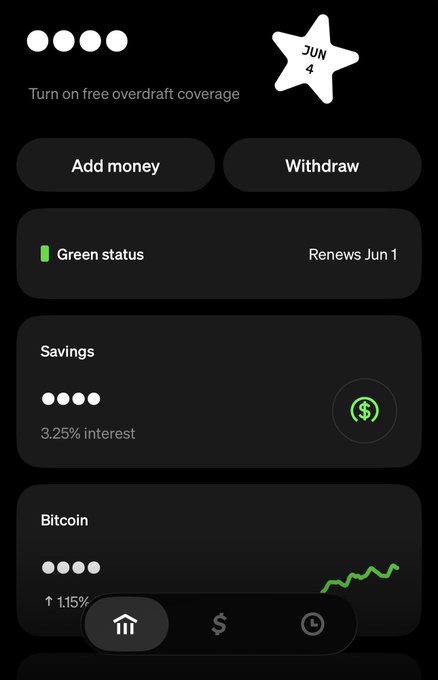 The image shows a cell phone screen displaying information about a cryptocurrency called Bitcoin, with a green status bar indicating that it's currently active. The screen also has a star icon located at the top left corner, suggesting that there might be an app or feature related to Bitcoin on the device. The post in question is titled "A magical way to pay coming soon @CashApp @blocks", which could possibly be a description of a cryptocurrency wallet or payment method for Bitcoin users.