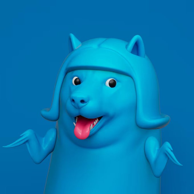 The image features a cartoon dog wearing a hat, with its tongue out as if it's panting or showing off its teeth. The background of the image is blue, which matches the color of the dog's fur. There are no other objects in the image besides the dog and the text "Feeling Monday blue? Sheeb is here to turn that frown around."
