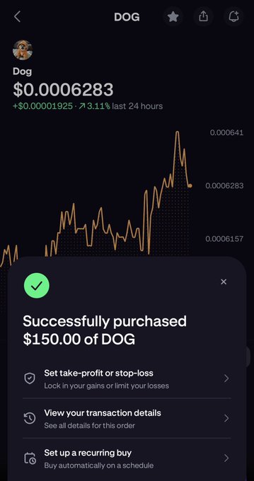 !!!What's up? Successfully purchased $DOG!!!", which is also a part of a series of posts that promote Dog trading.