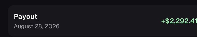 A payout notification showing +$2,292.41 credited on August 28, 2026, confirming the user received their earnings from a successful 10x trade on the Pumpfun app.