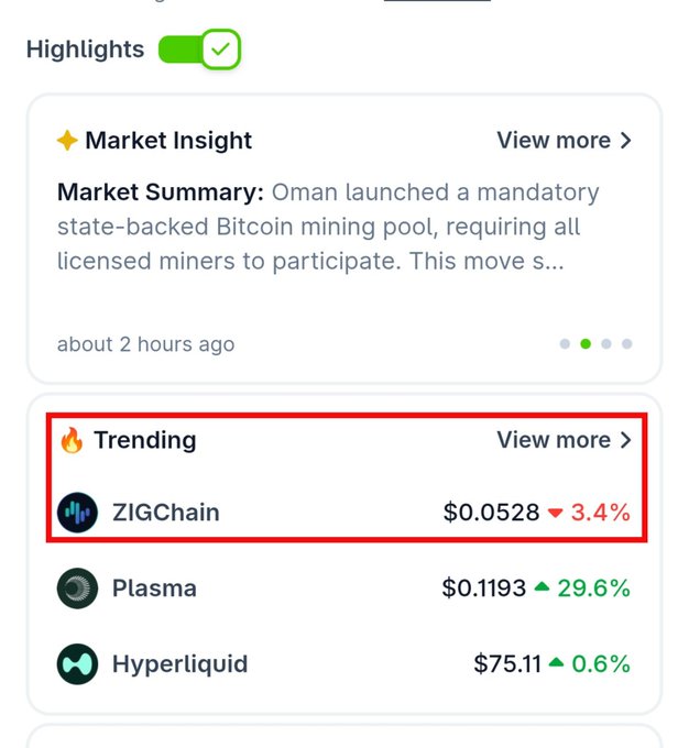 !"ZIG Chain", "ZIG", "Coingecko", "Trending", "$0.58", "$0.62", "#1".