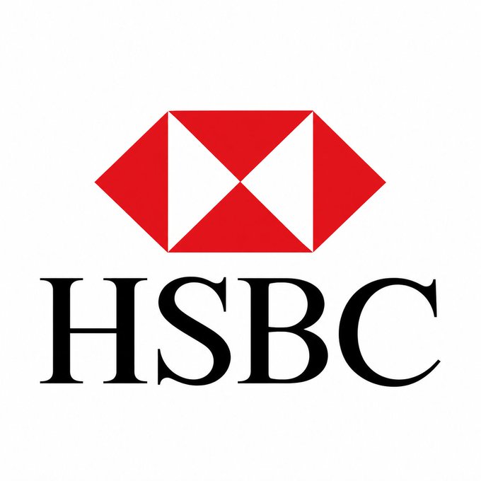 The image displays the HSBC logo, featuring its signature red and white hexagonal emblem above the bold black "HSBC" lettering. The logo relates to the post by visually representing HSBC, one of the banks pioneering tokenized bank deposits that enable AI agents to autonomously make payments on blockchain testnets.