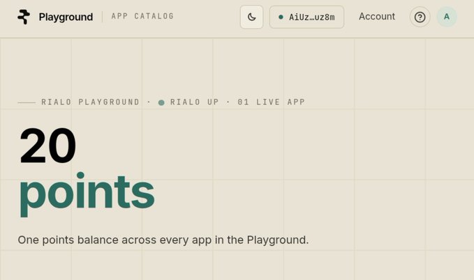 A screenshot of a "Playground" app catalog dashboard showing "20 points" with text reading "One points balance across every app in the Playground."