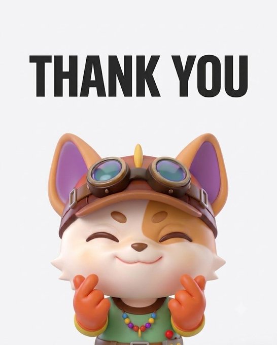 A 'THANK YOU' message featuring a smiling 3D cartoon corgi character wearing aviator goggles on a cap.